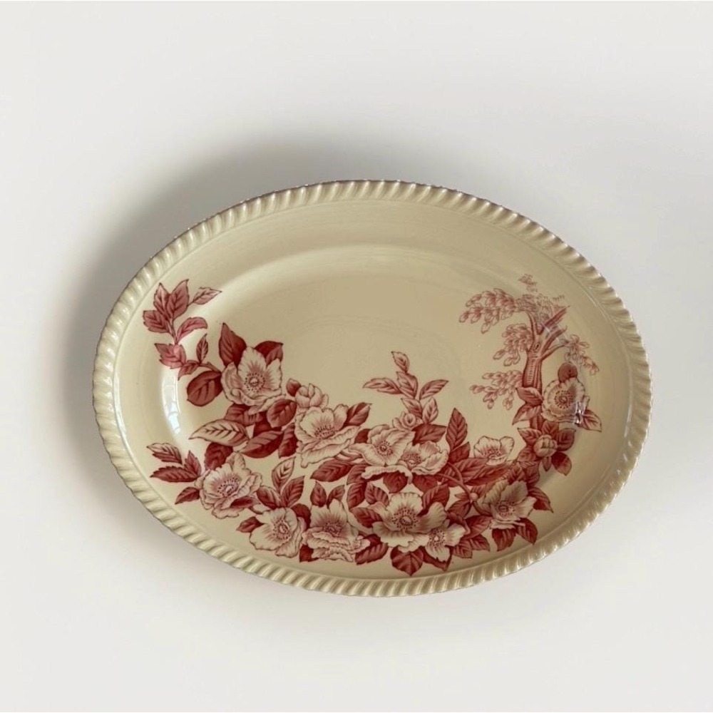 Johnson Brothers Windsor Ware Red Transferware Floral Oval Serving Platter VTG